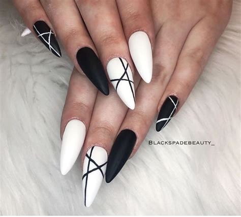 black and white nails almond|black and white accent nails.